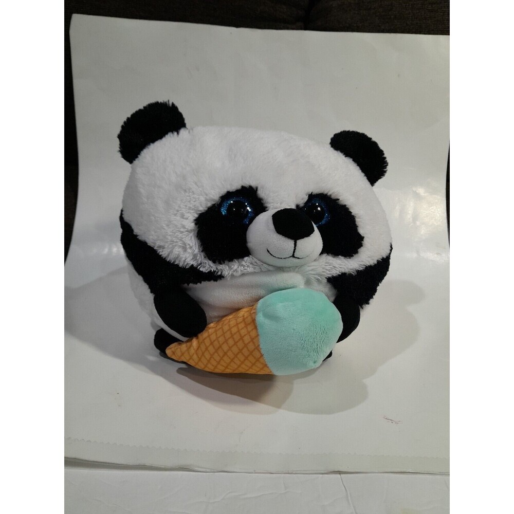 HUG FUN Round Animal 11" Panda Plush Stuffed with Ice Cream Cone Hard Eyes